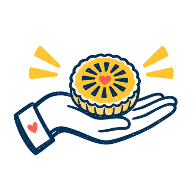 A hand offering a small tart